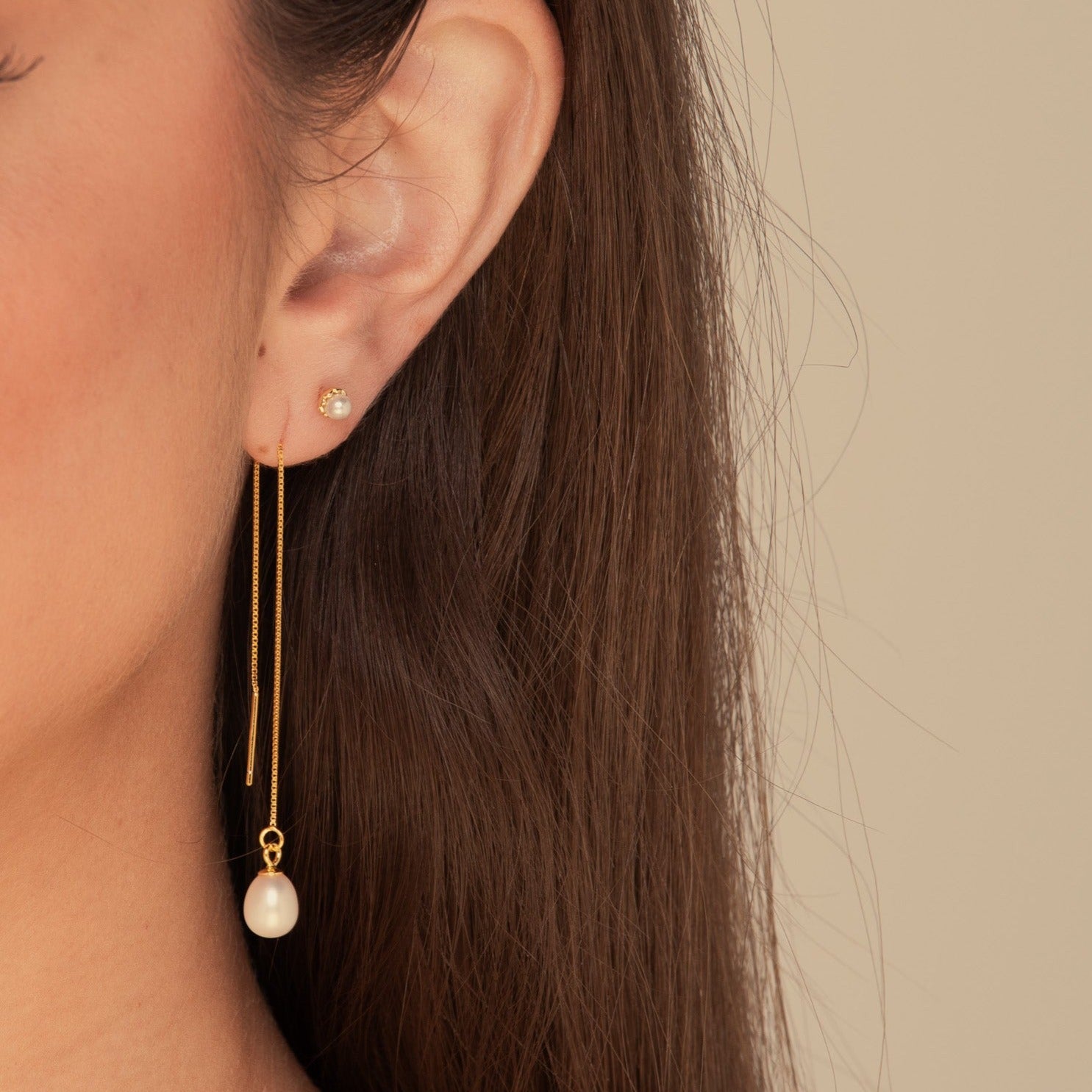 Pearl Threader Earrings Gold