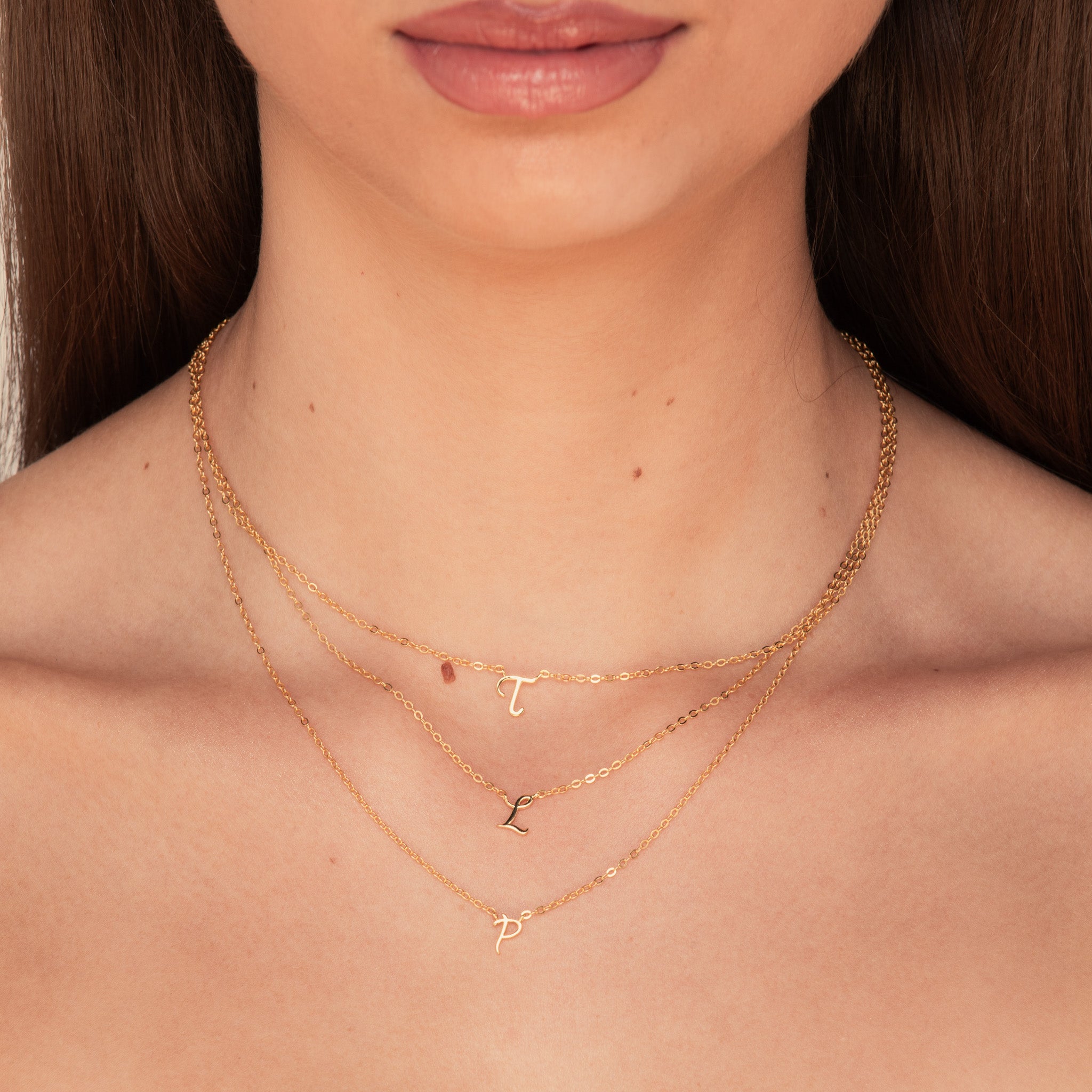 Script Initial Letter Necklace Rose Gold