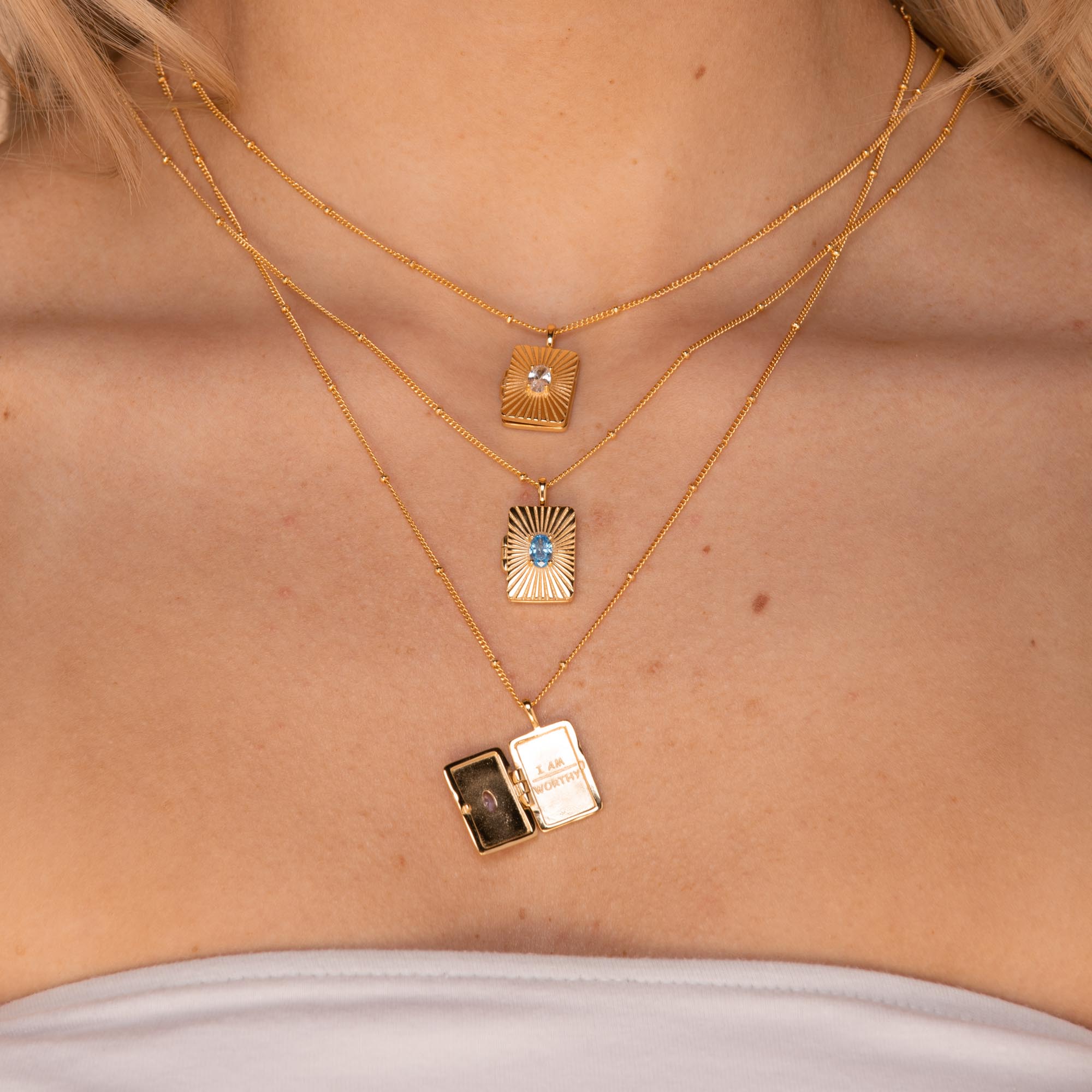 I am Worthy Locket Necklace Gold