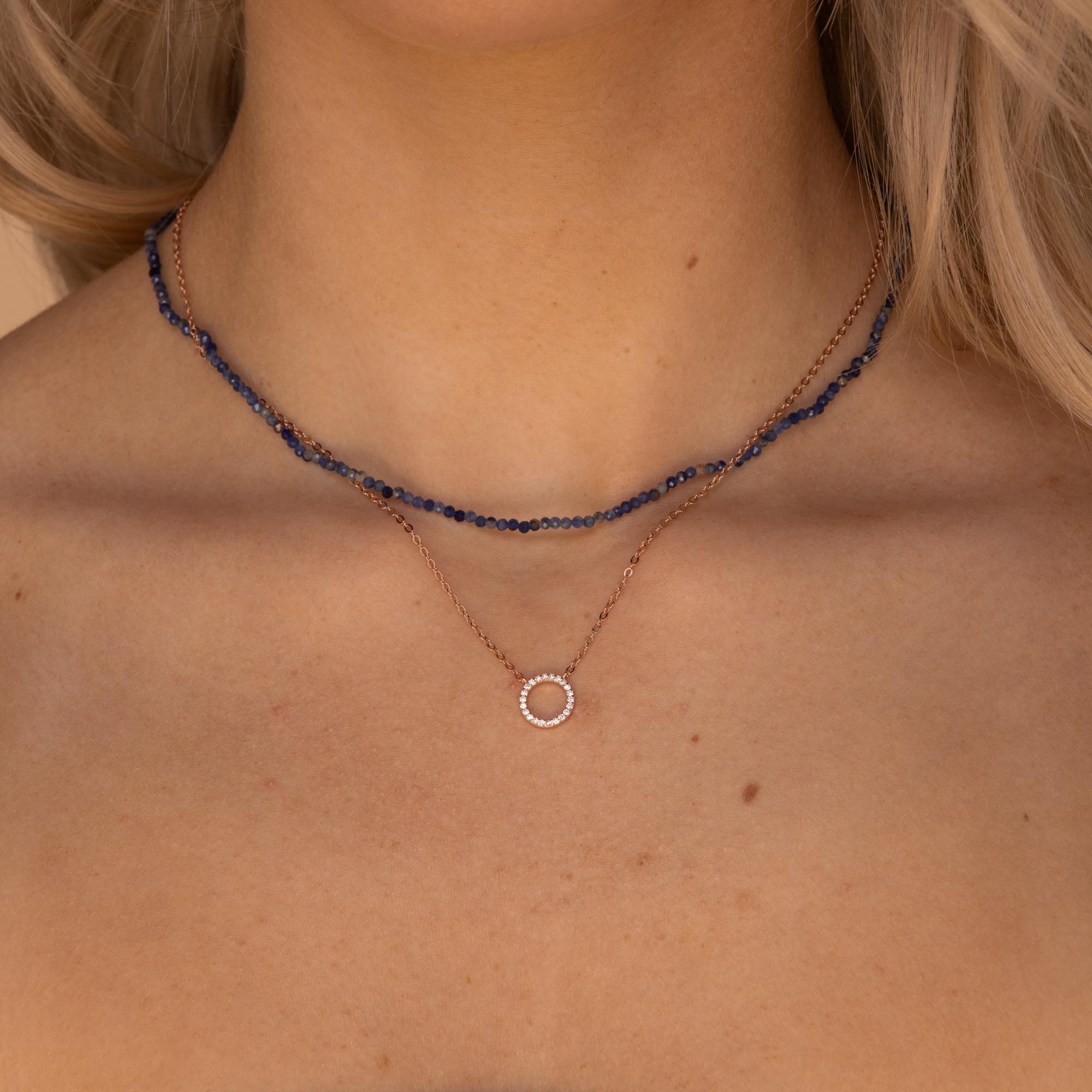 Open Circle Sapphire Necklace Rose Gold