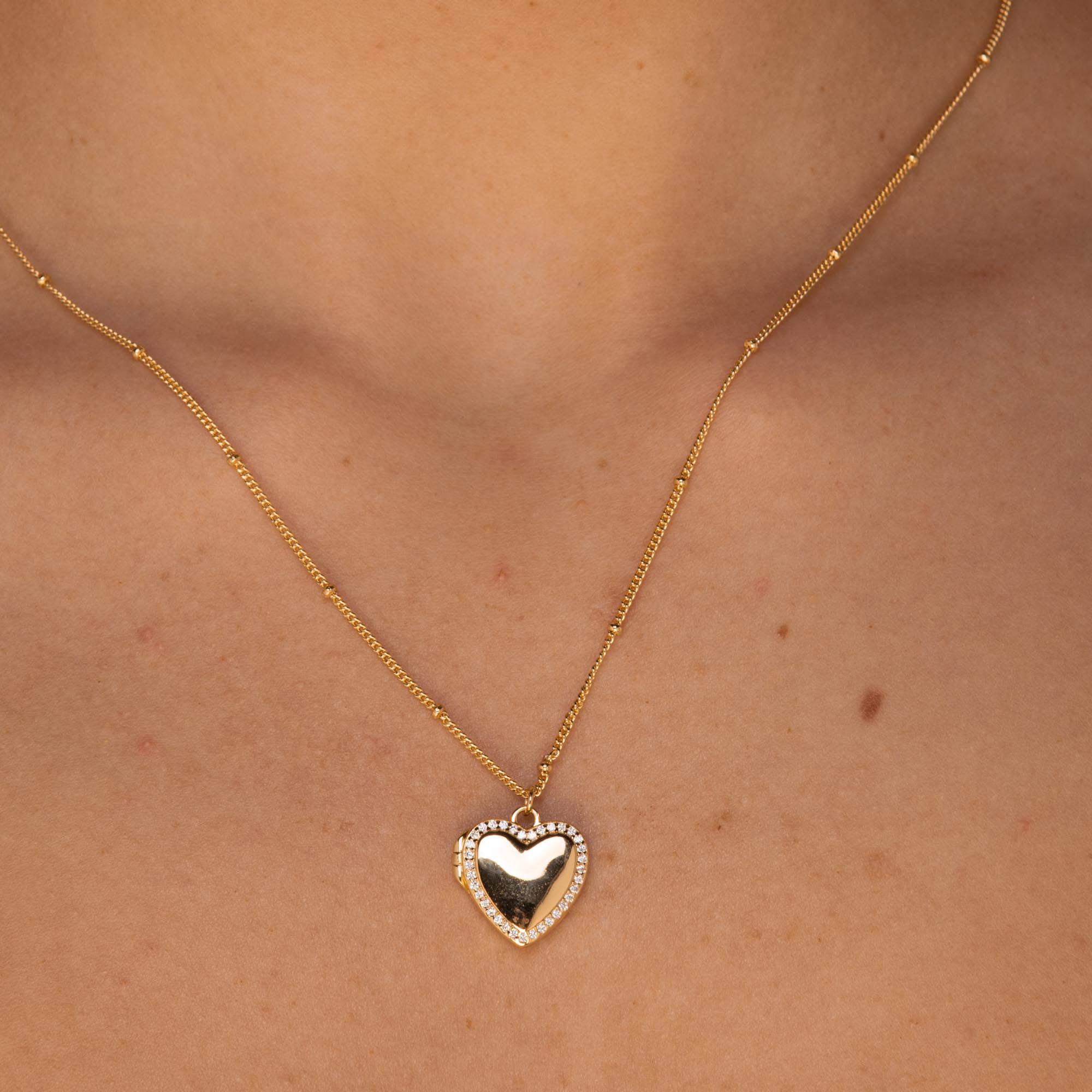 Love Heart Locket Necklace Gold