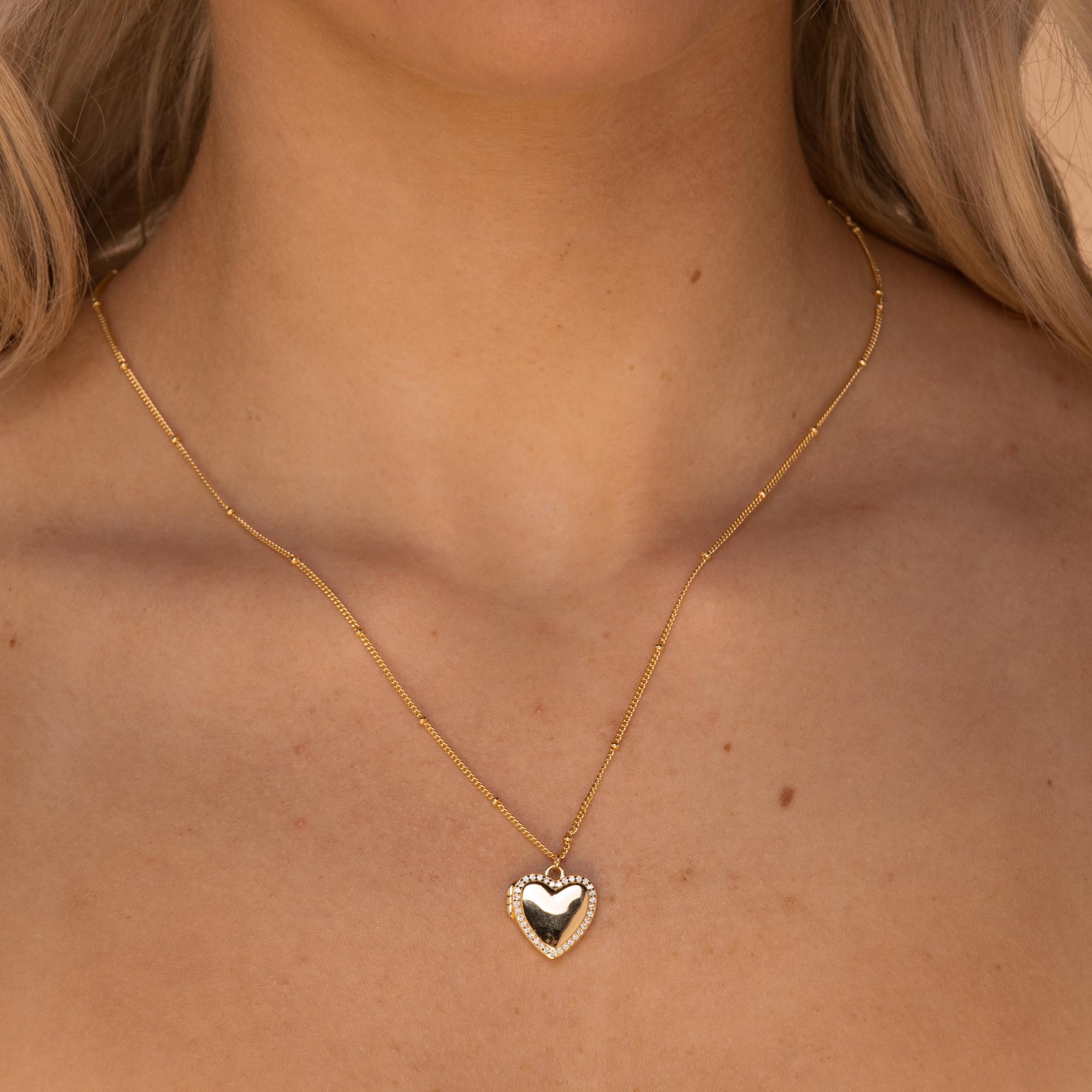 Love Heart Locket Necklace Gold