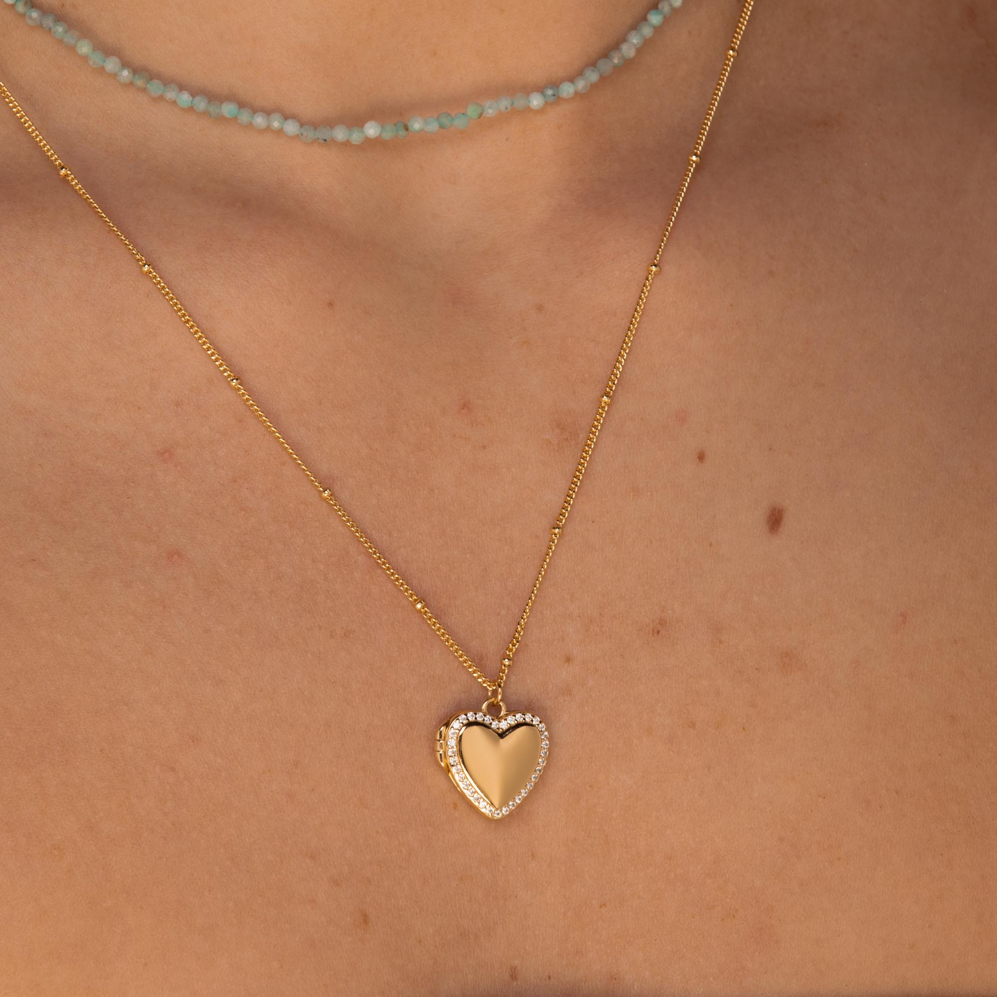 Love Heart Locket Necklace Gold