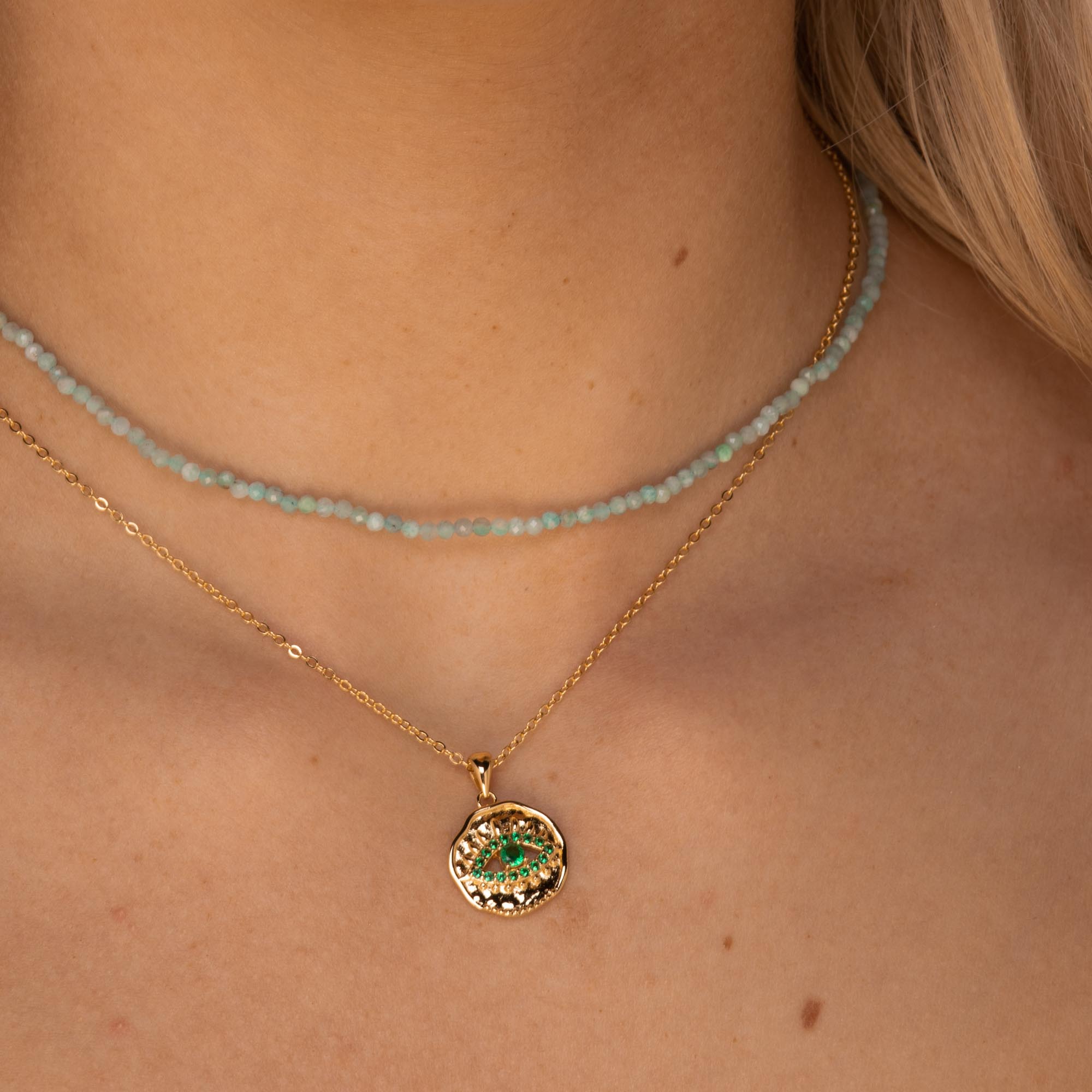 Evil Eye Cut Out Emerald Necklace Gold