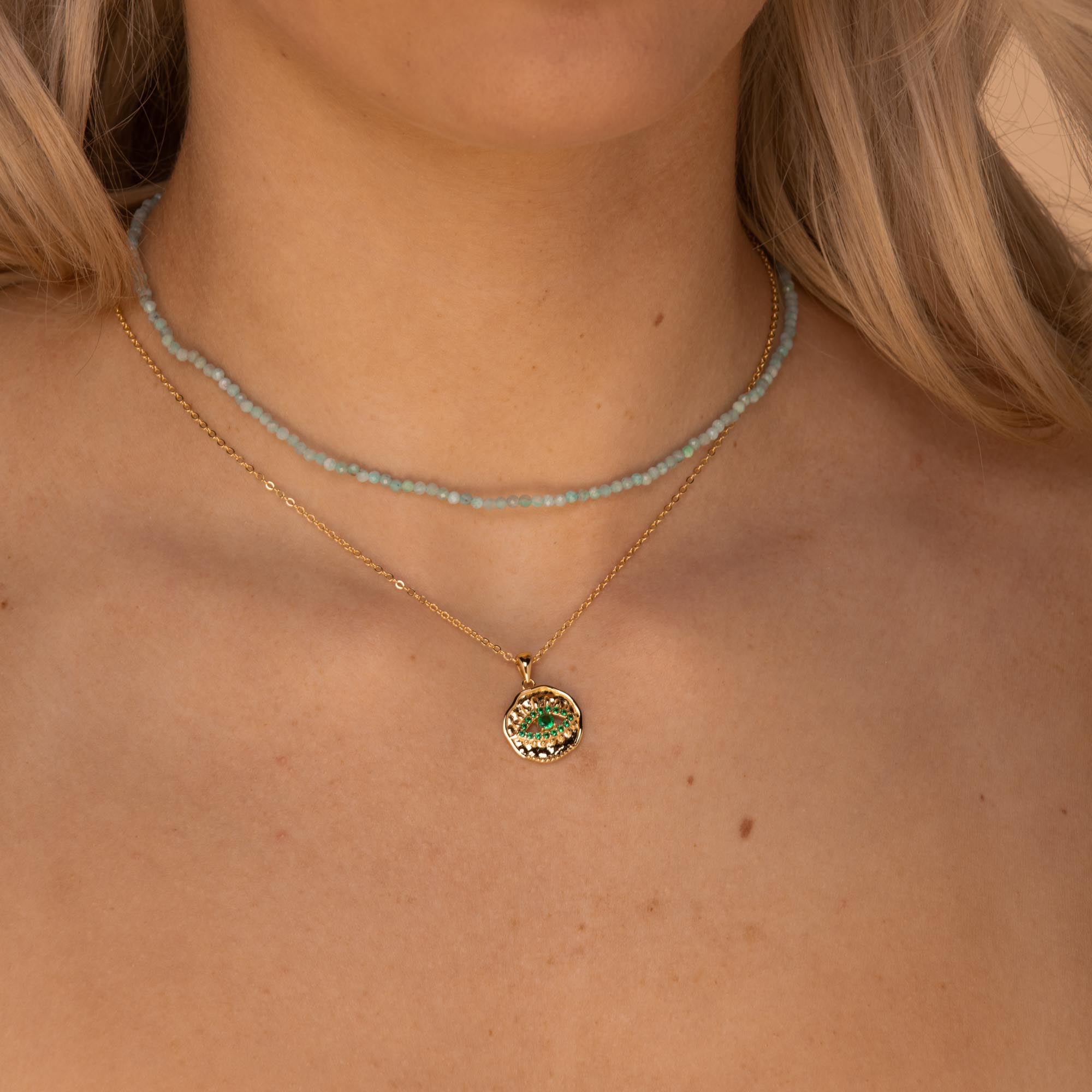 Evil Eye Cut Out Emerald Necklace Gold