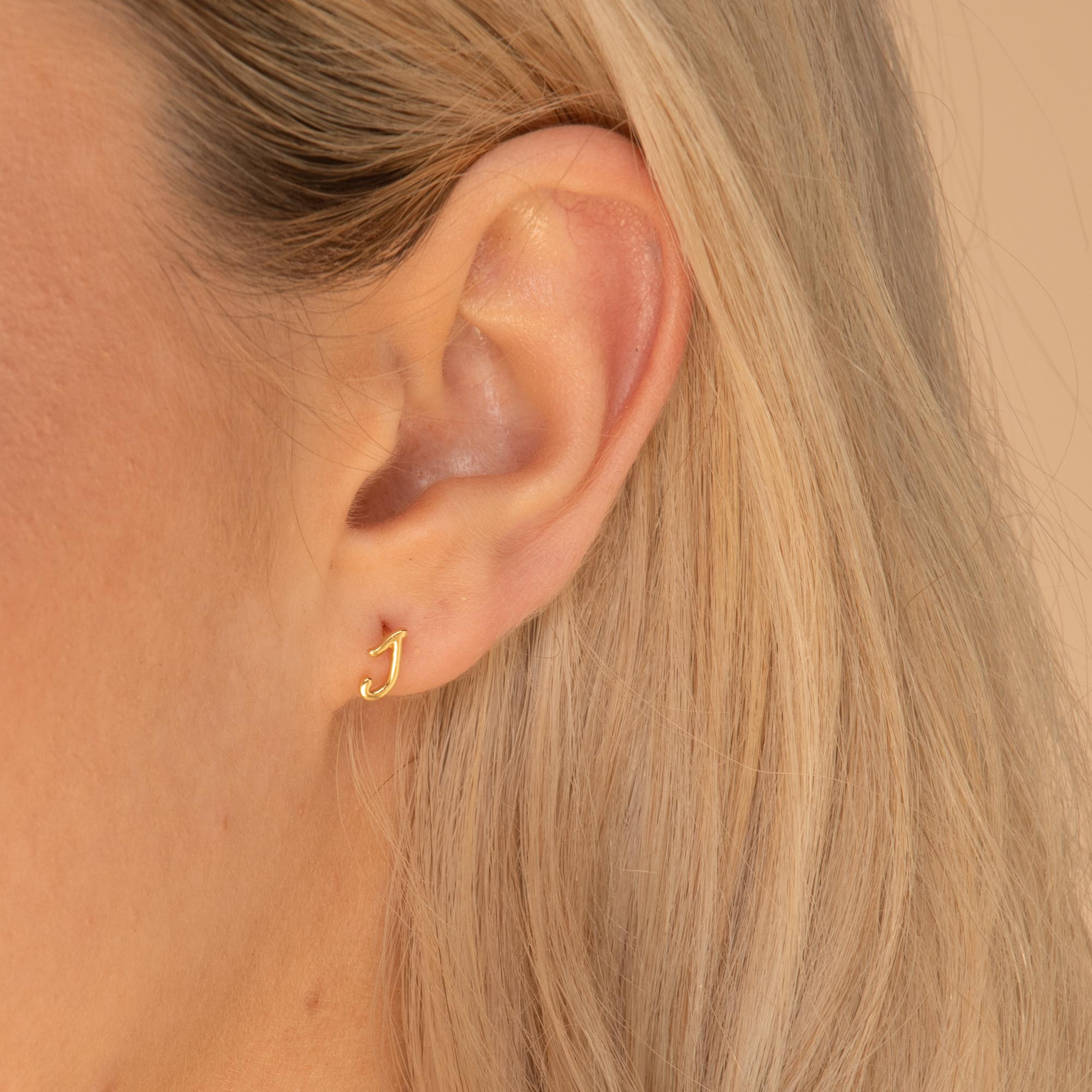 Script Initial Letter Stud Earrings Gold