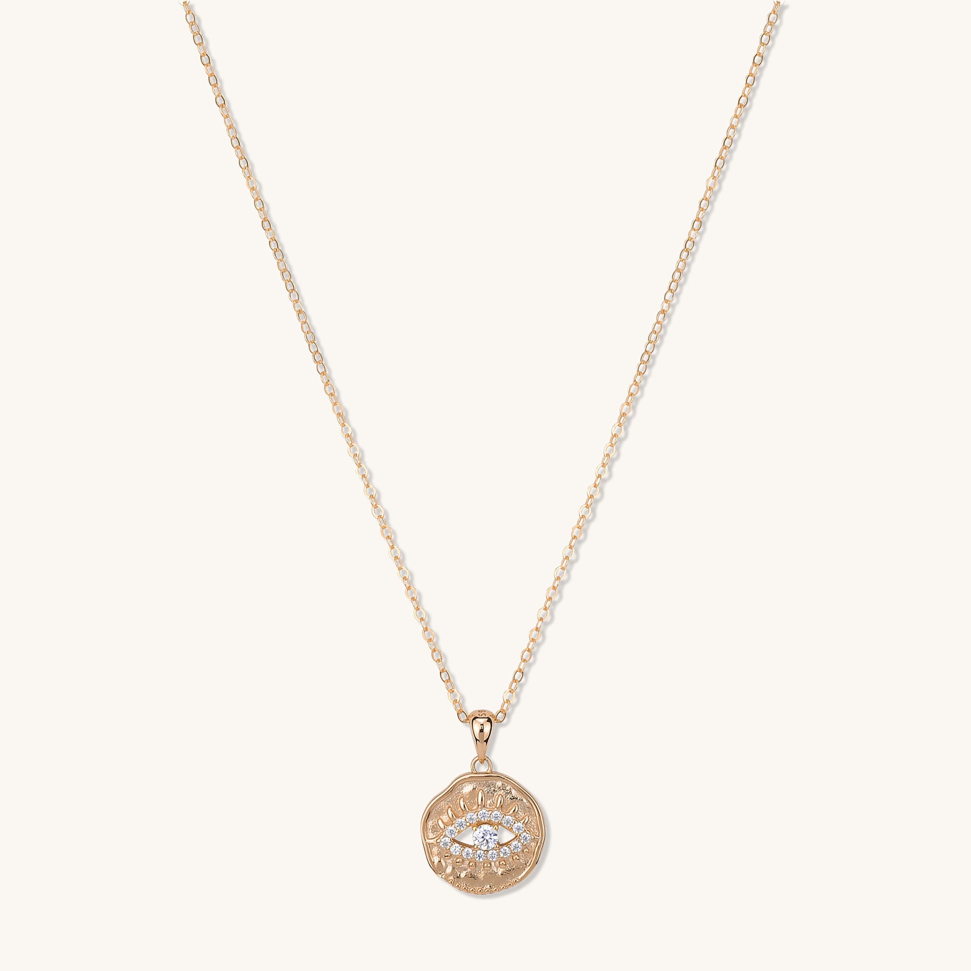 Evil Eye Cut Out Pave Necklace Rose Gold