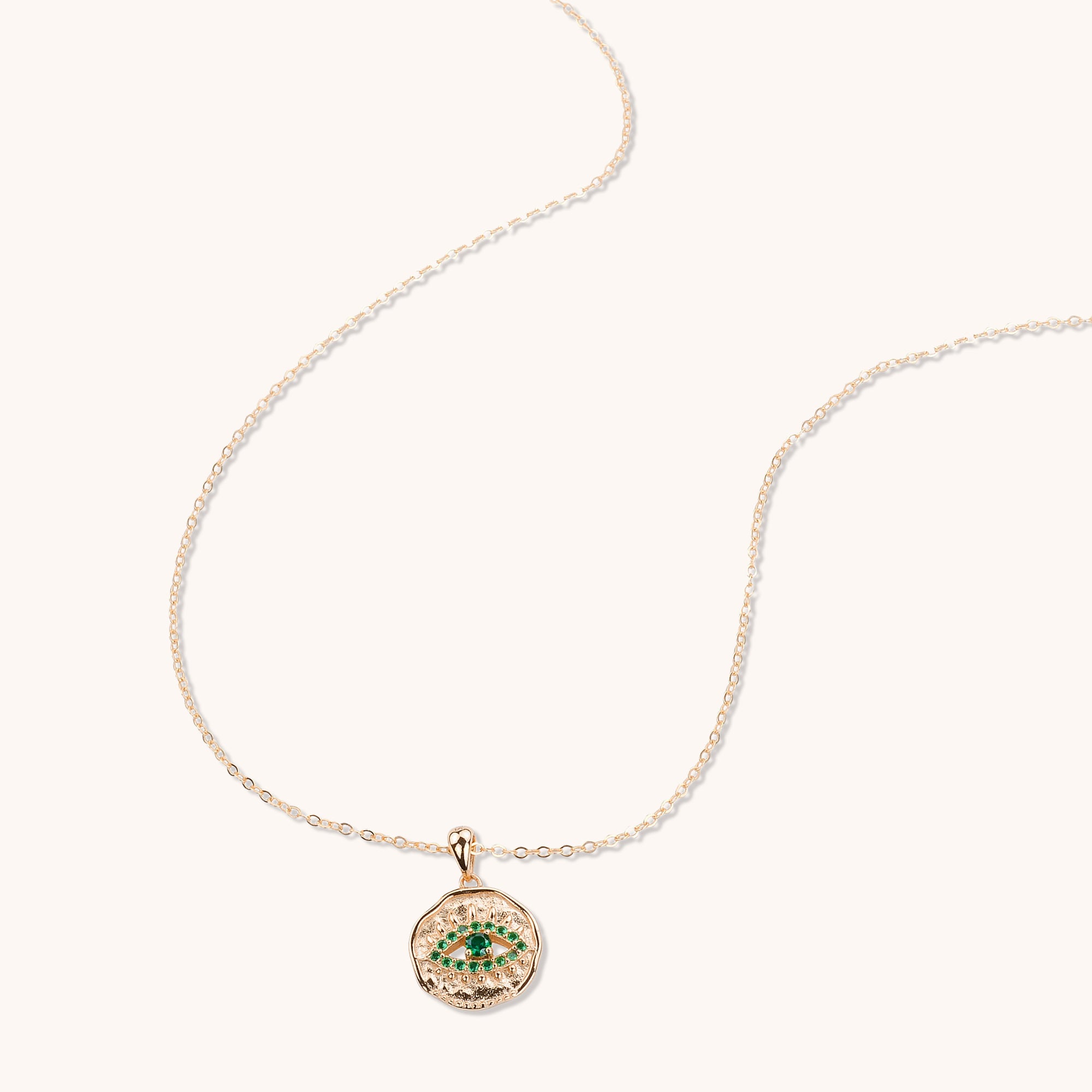 Evil Eye Cut Out Emerald Necklace Rose Gold