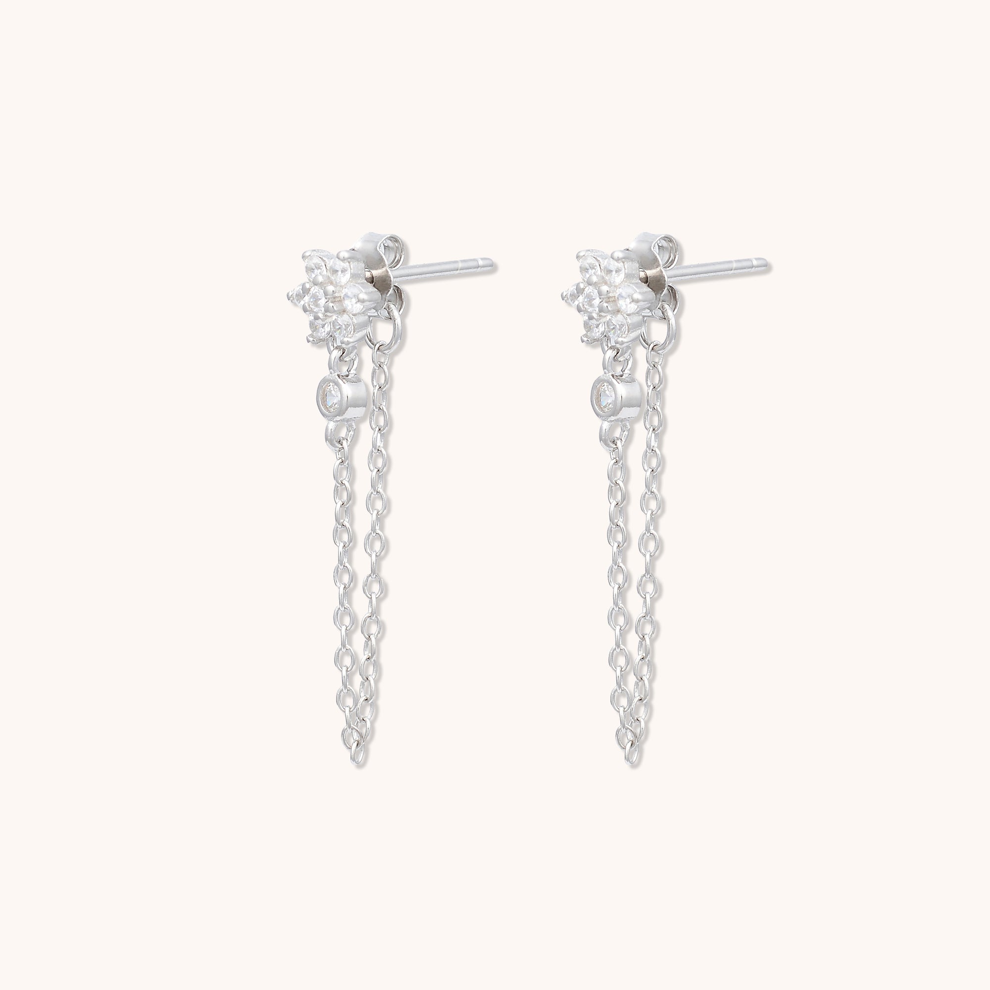 Snowflake Sapphire Chain Earrings Silver