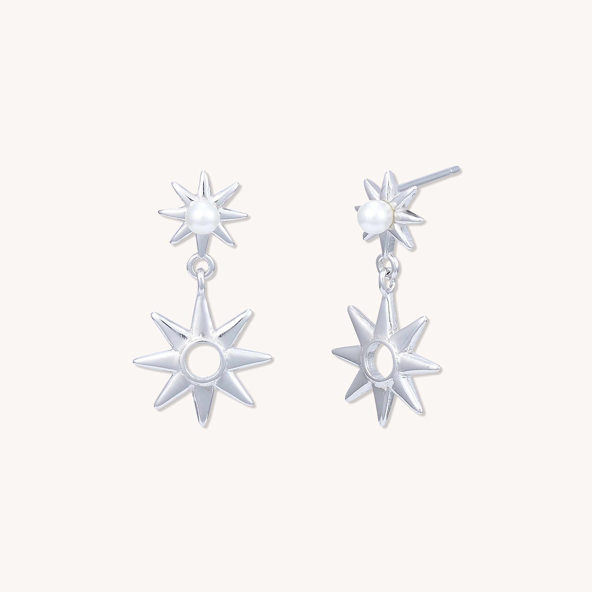 Celestial Star Pearl Earrings Silver