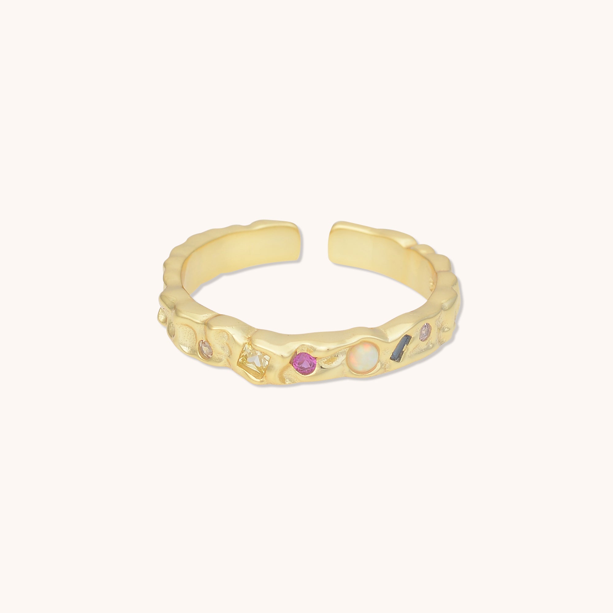 Molten Gemstone Open Ring Gold