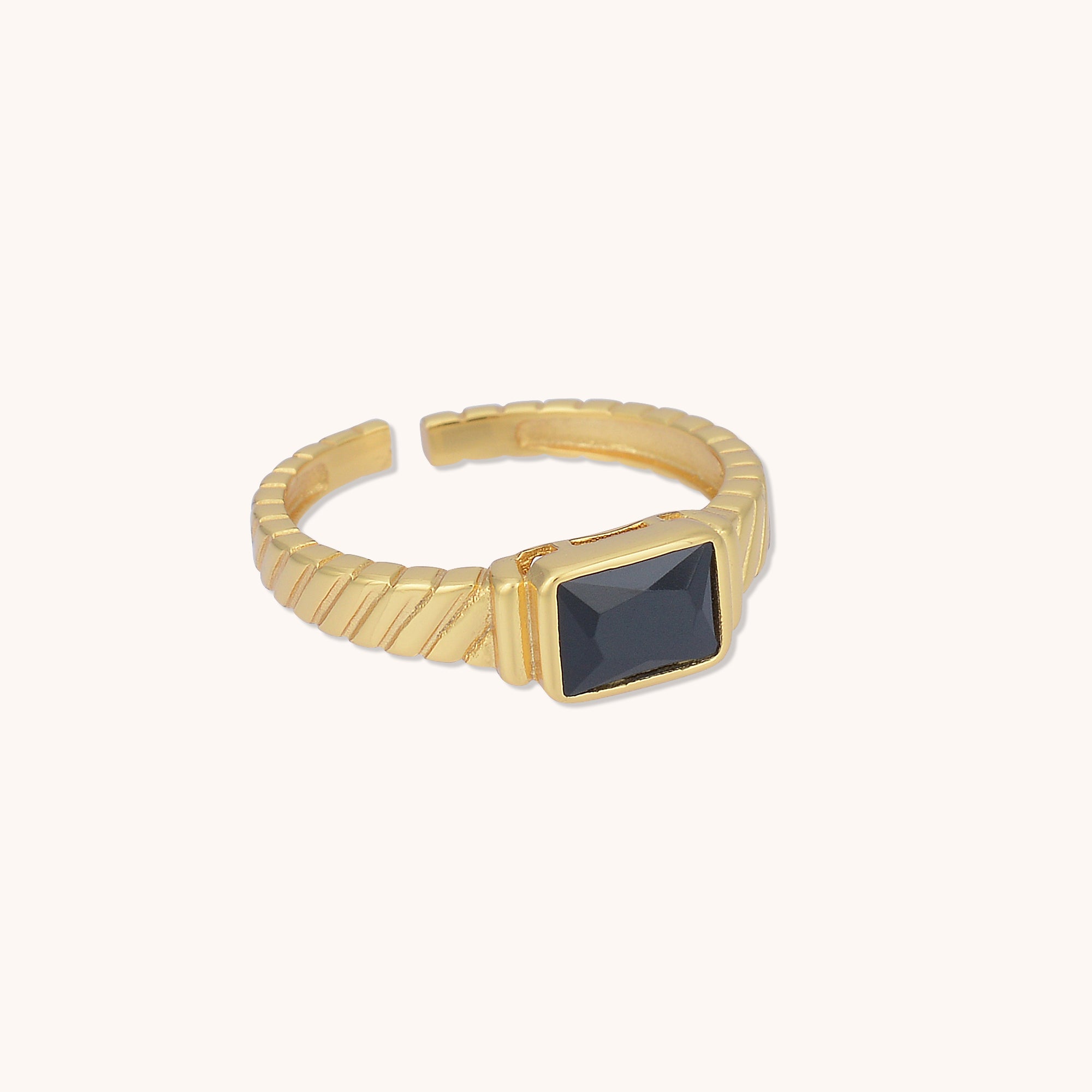 Black Baguette Open Ring Gold