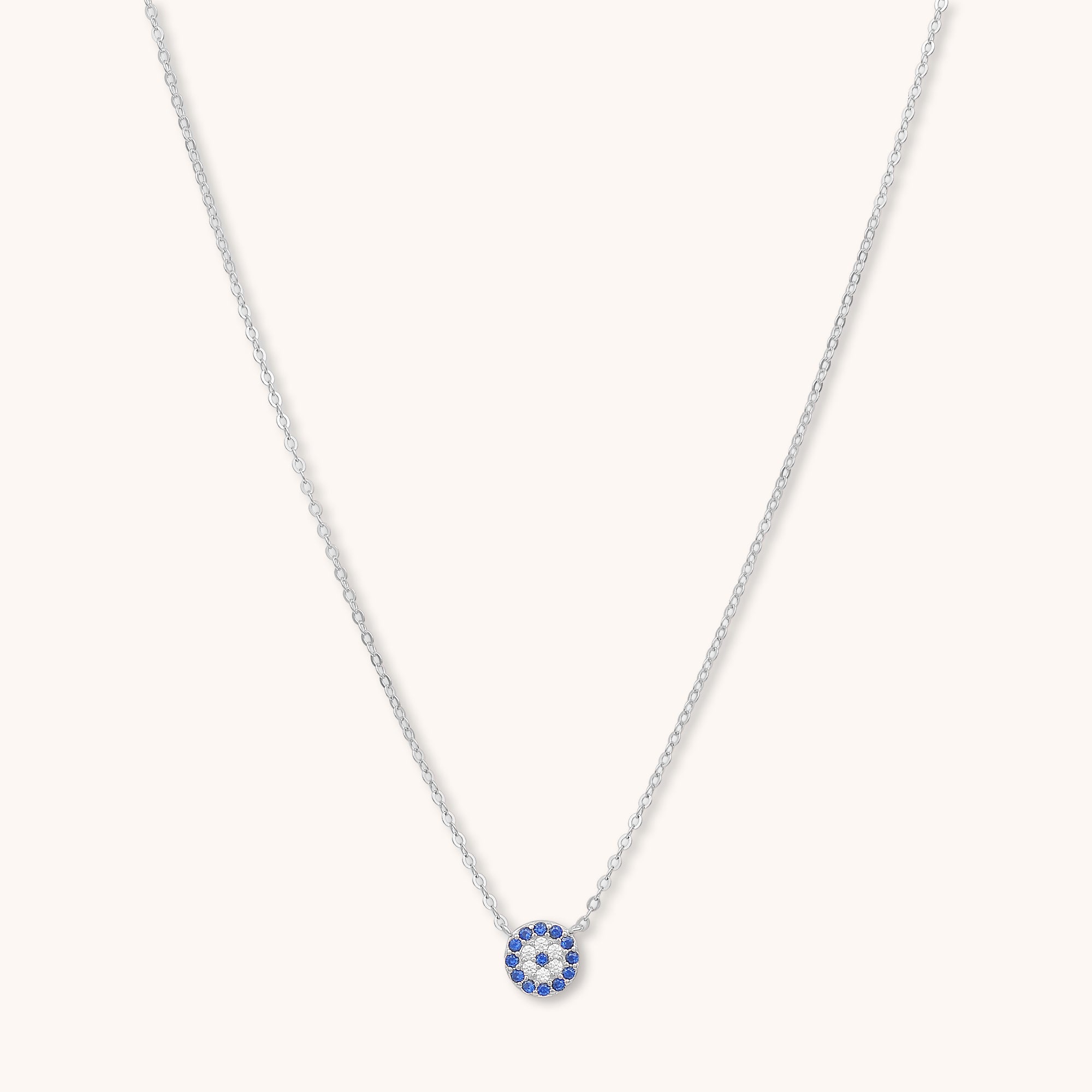 Round Evil Eye Sapphire Necklace Silver