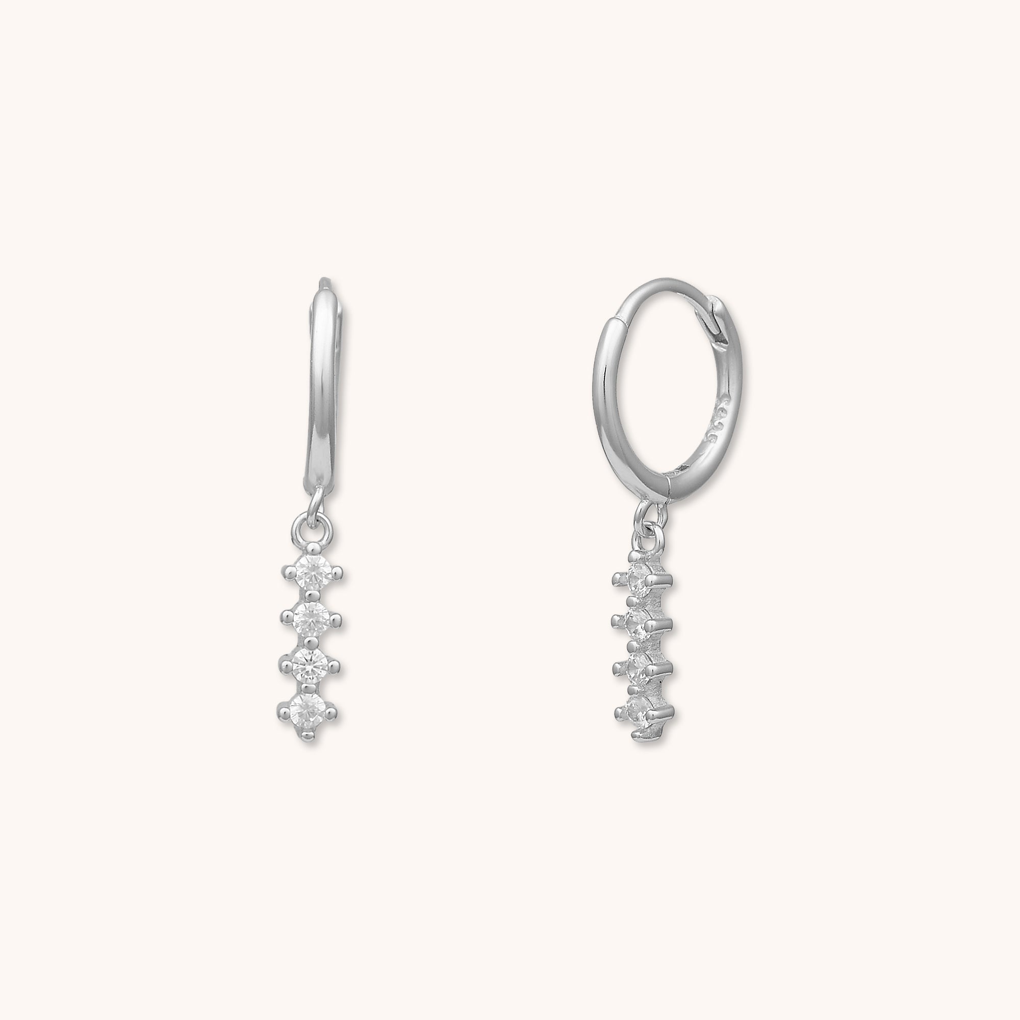 Line Bar Huggie Earrings Silver