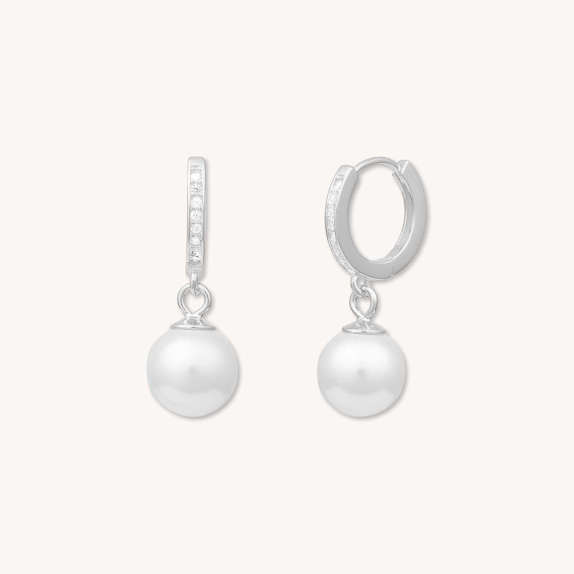 Lume Pearl Huggie Earrings Silver