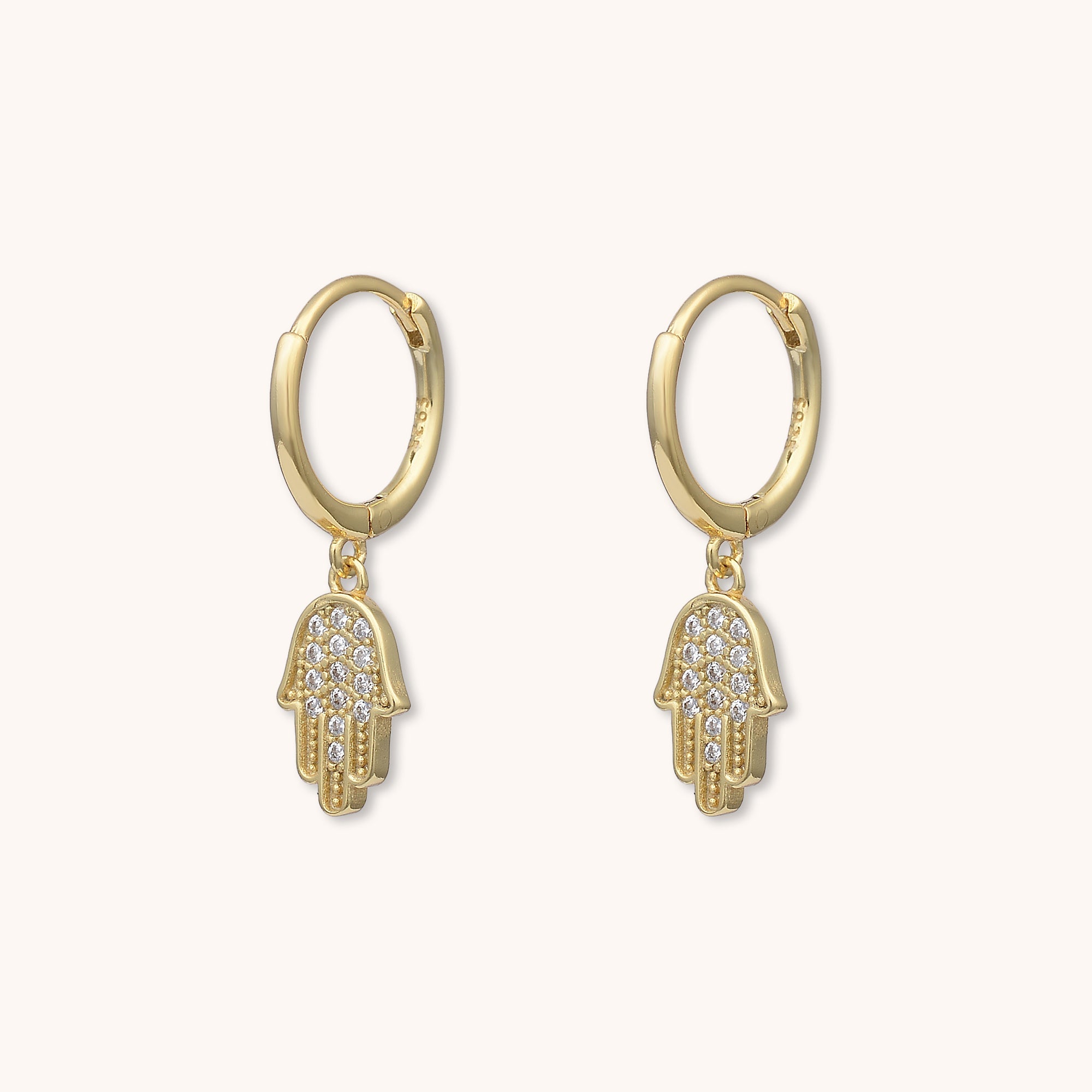 Hamsa Hand Sapphire Huggie Earrings Gold