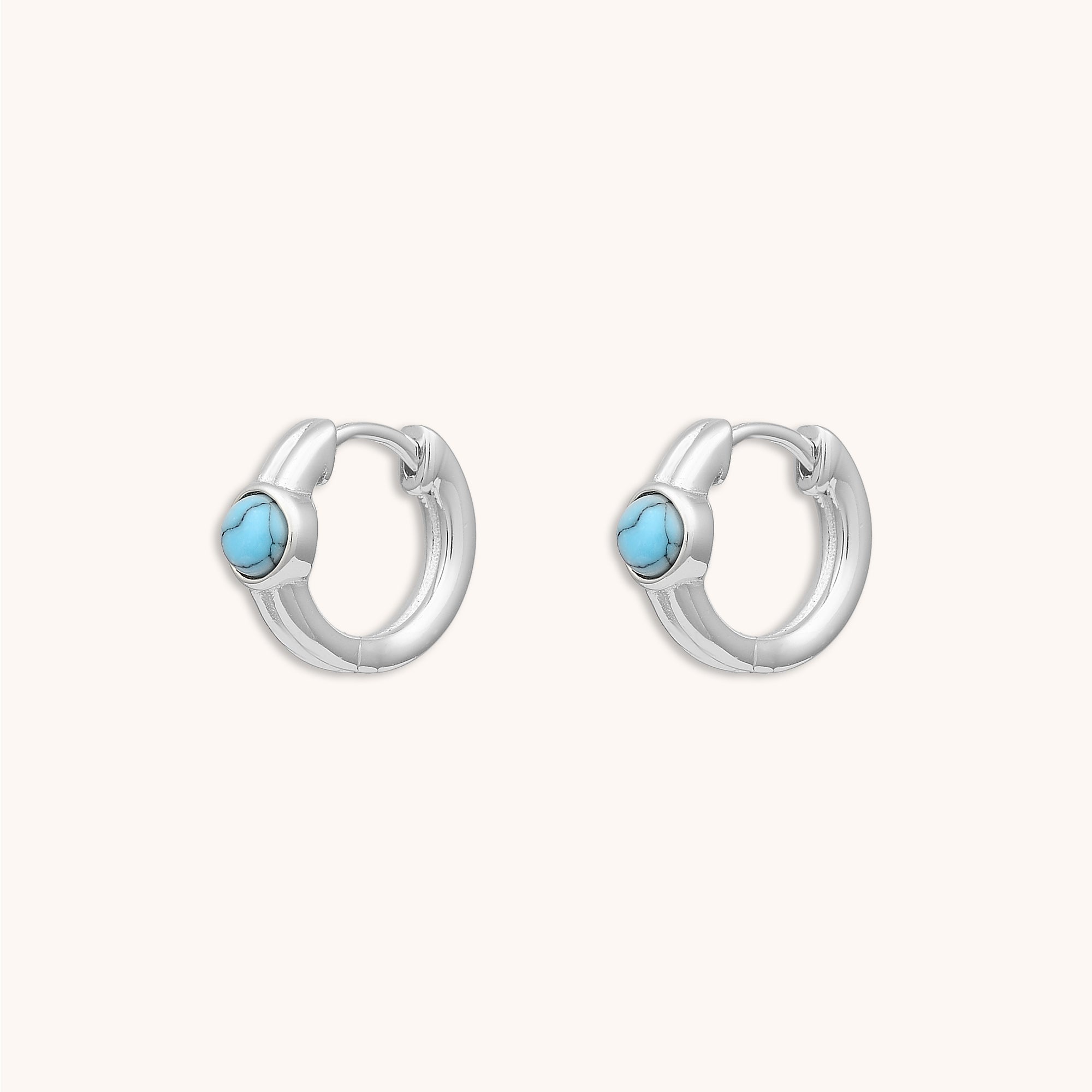 Turquoise Thick Huggie Earrings Silver