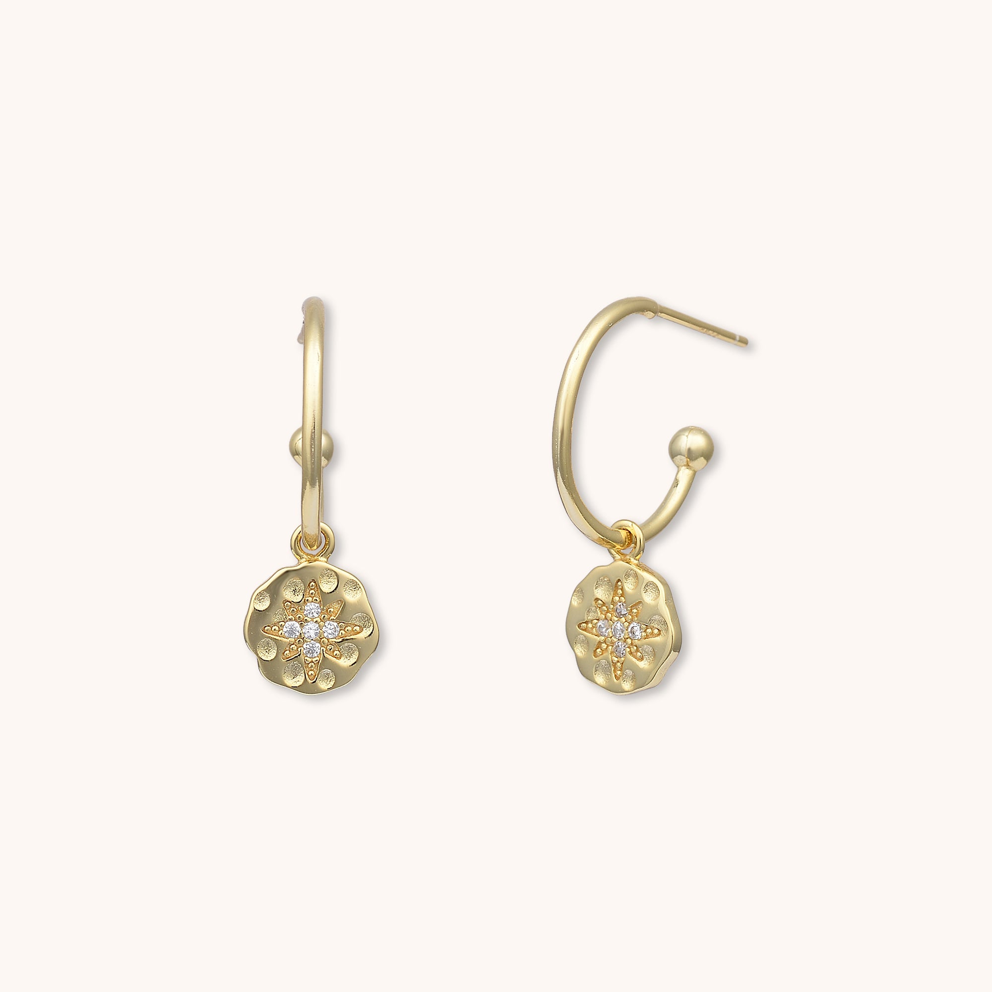 North Star Hammered Disc Hoop Earrings Gold