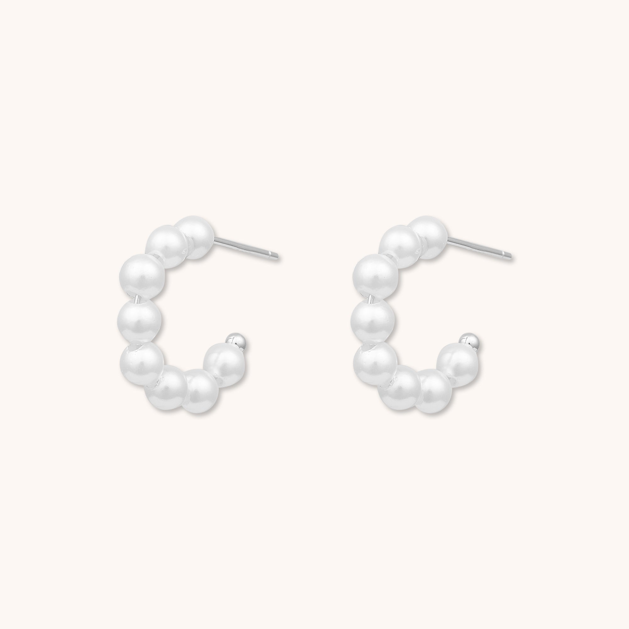 Pearl C Hoop Earrings Silver