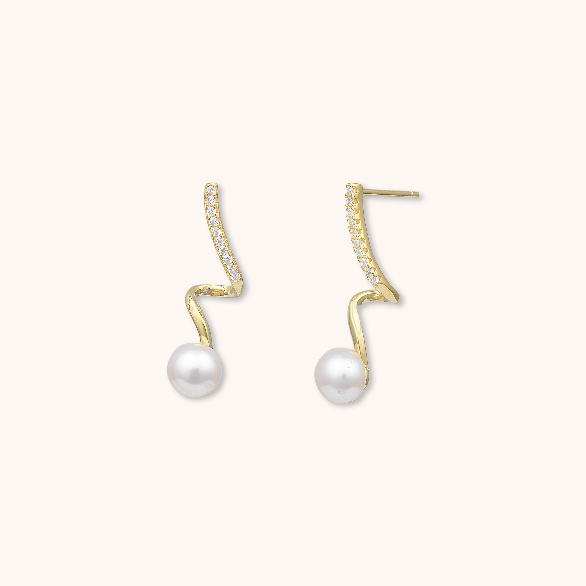 Swirl Pearl Stud Earrings Gold