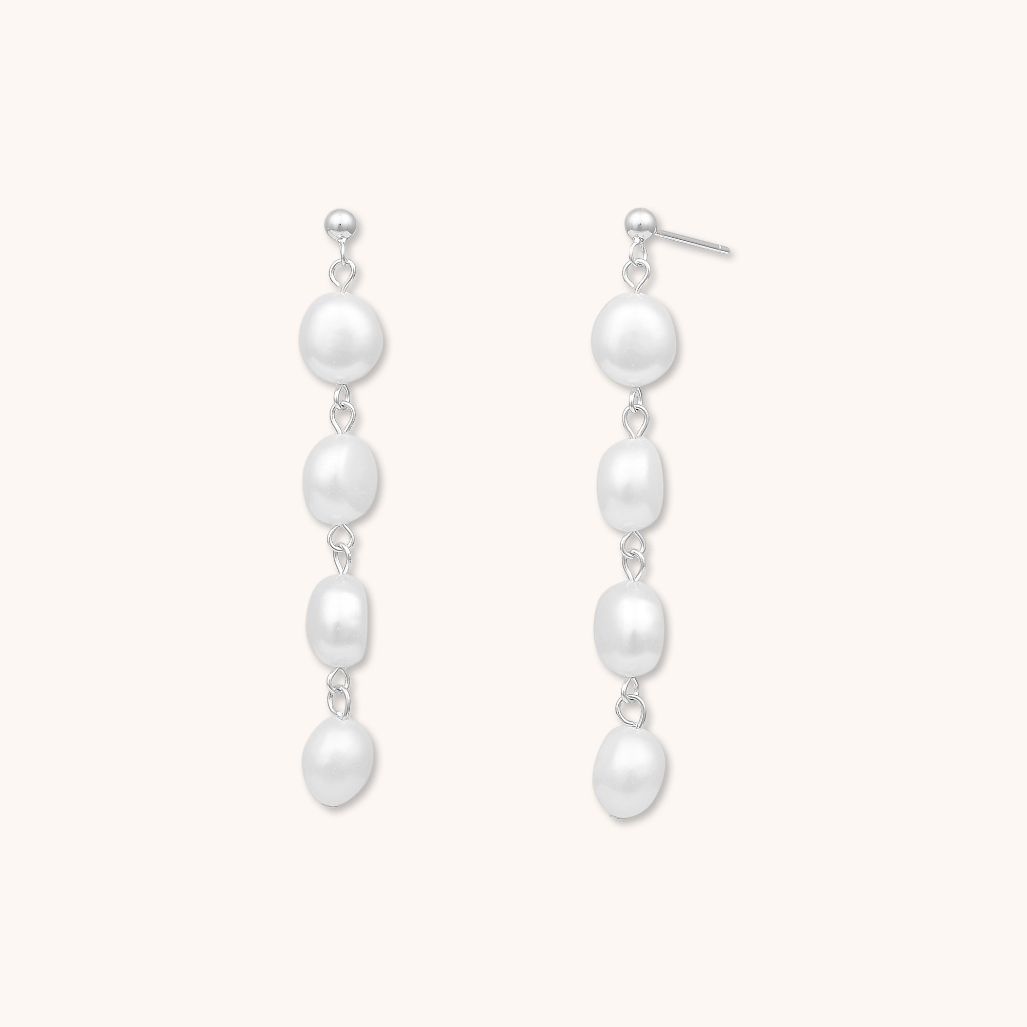 Echo Long Pearl Stud Earrings Silver