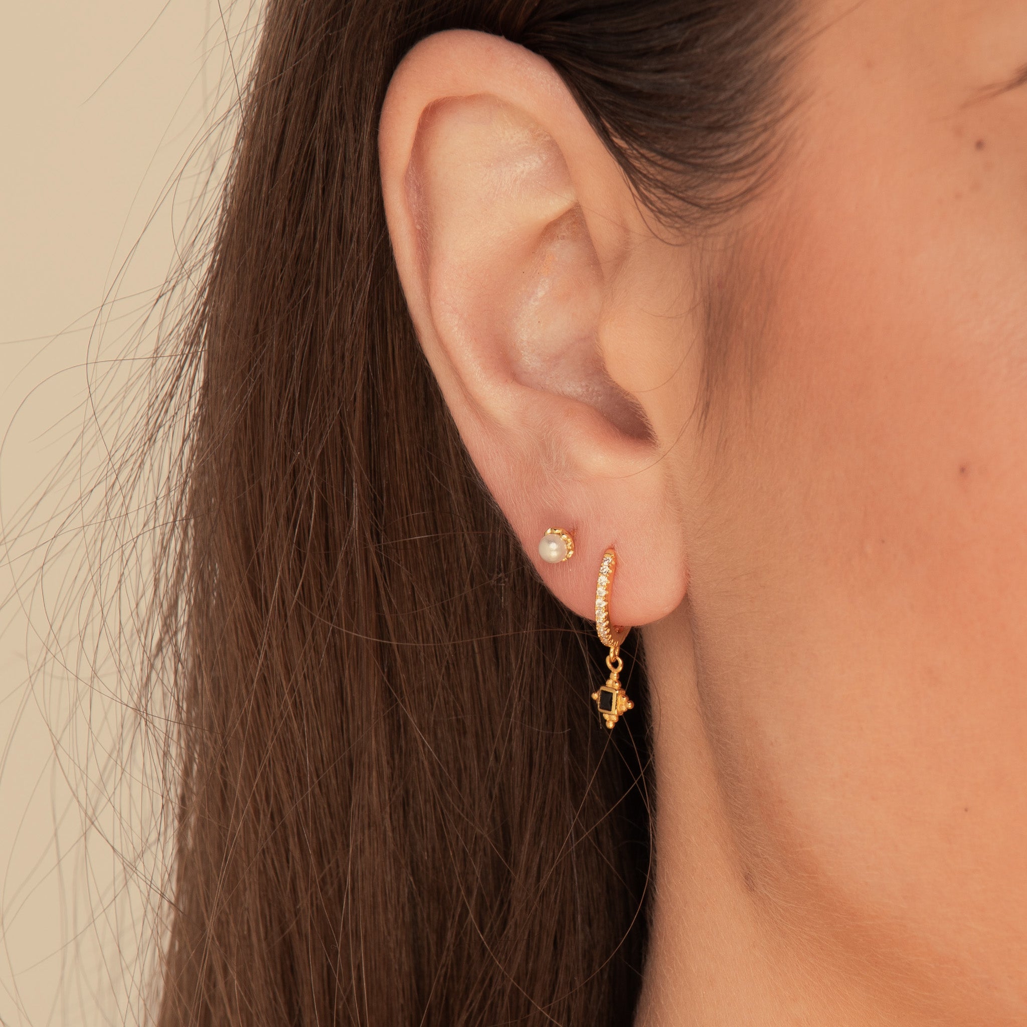 Haze Onyx Ball Huggie Earrings Gold