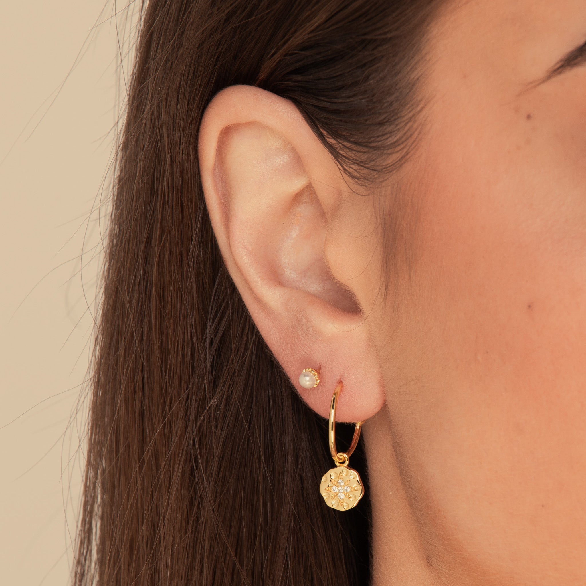 North Star Hammered Disc Hoop Earrings Gold